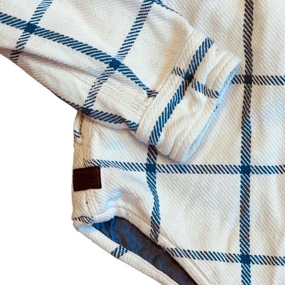 L.L. Bean Women’s L Ivory Blue Plaid 1912 Overshirt Flannel Heavyweight Shacket - Picture 11 of 15
